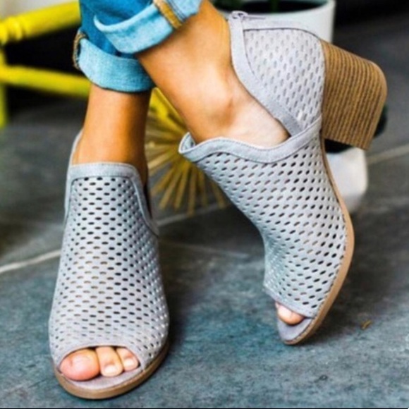 Shoes - ASH GRAY, LASER CUT, PEEP TOE, ANKLE BOOTIES